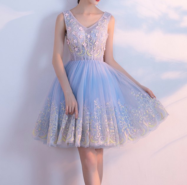 sleeveless fit and flared light blue chiffon mini dress