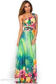 a shoulder sky blue and white Maxi Luau dress with a floral pattern