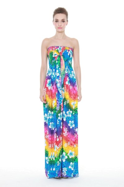 yellow red and blue Maxi Luau tube dress