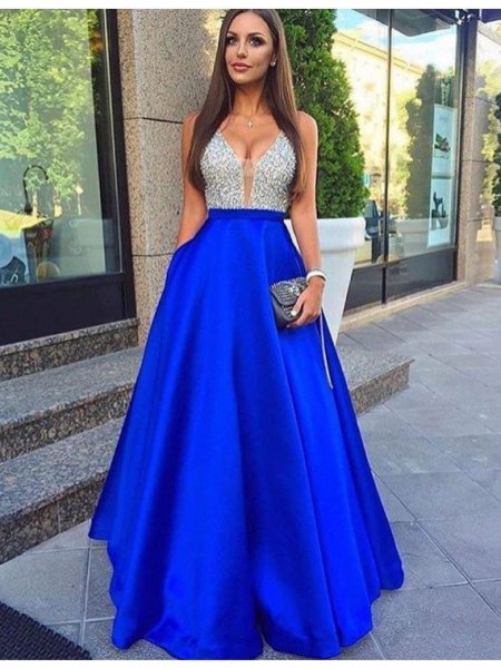 two tinted silver sequins and royal blue cotton with long dress and flared dress
