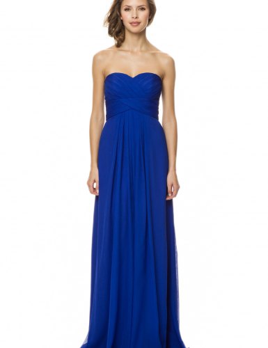 strapless fit and flared royal blue long pleated dress