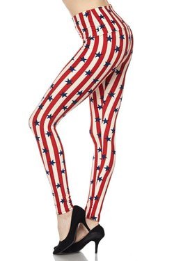striped leggings with red and white stars and black ballerinas