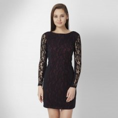 black long sleeve lace mini dress with zip at the back