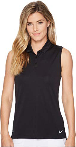 black sleeveless slim fit golf shirt with white trousers