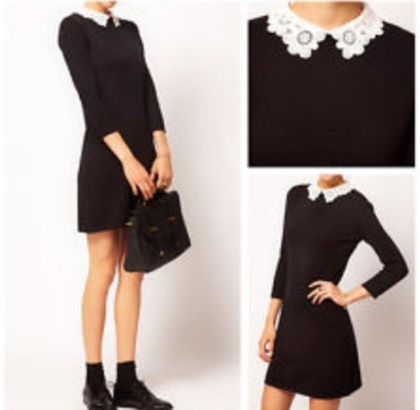 black mini dress with white lace collar