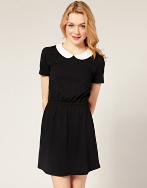 rounded black mini hangover dress with white collar