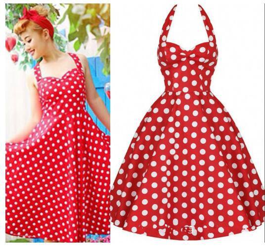 red and white polka dot and flare pin-up dress