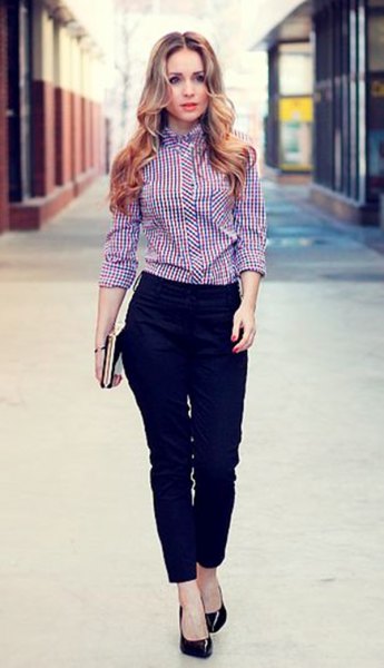 black and white checkered formal shirt with dress pants