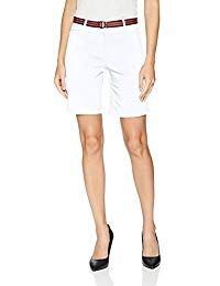 white tank top with knee length chino shorts with belt