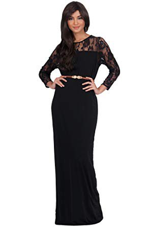 floor-length long-sleeved lace dress with belt