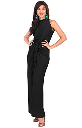 black maxi dress with halter neck and open toes