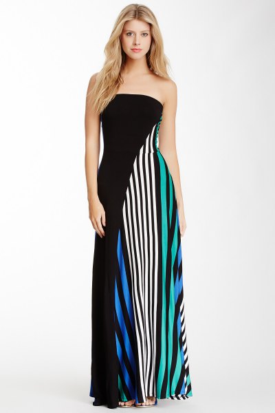 black pink and white vertical striped maxi dress