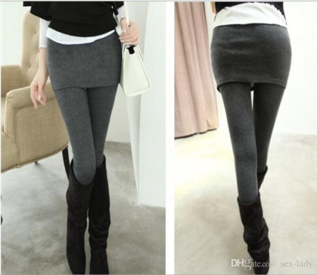 gray rock leggings and black knee-high suede boots