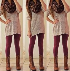 light gray oversized crochet sweater with leopard print scarf and boots in the middle of the calf