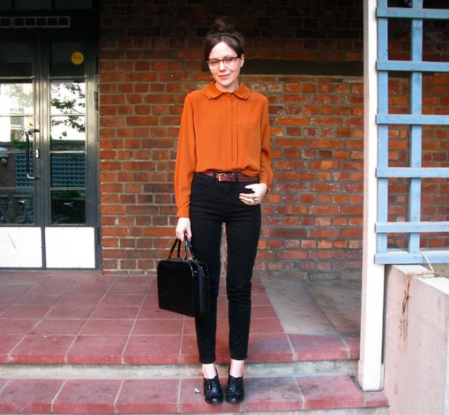 Chiffon blouse with black slim fit jeans with high waist