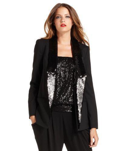 black sequin with long line dinner jacket with shiny tube top