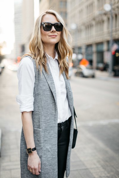 white button up shirt with heather gray long-sleeved jacket