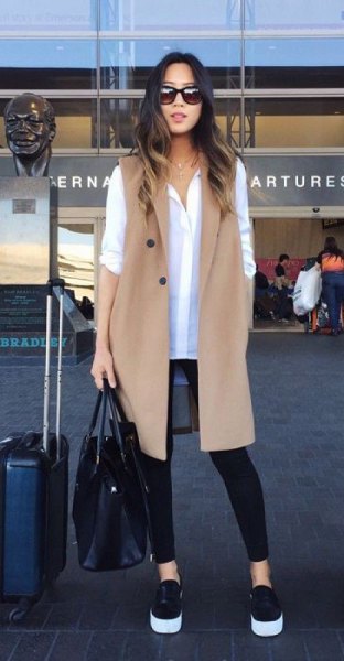 white button up shirt with long jacket vest jacket
