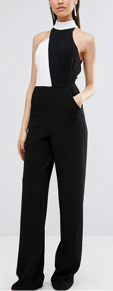 black and white jumpsuit contrast detail 