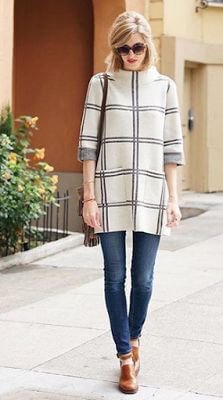 white and gray plaid sweater with suede