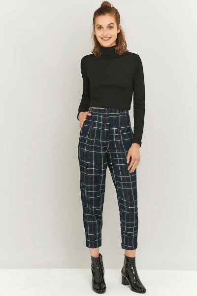 cropped checkered pants black turtleneck shape matching sweater