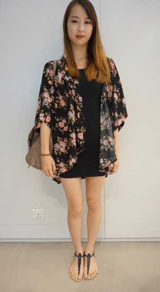 black kimono shirt with mini shift dress
