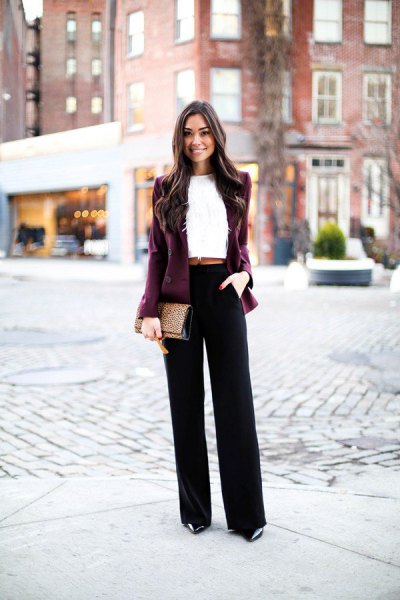 burgundy velvet blazer jacket with white collar without cropped blouse