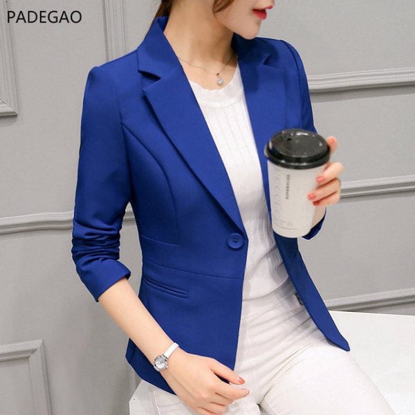 royal blue blazer with white sweater and matching pants