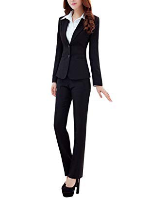 black suit consists of slim fit blazer and lightly puffed pants