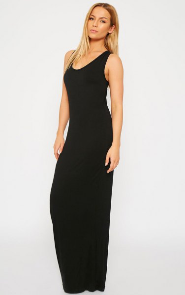 black simple maxi sleeveless maxi dress