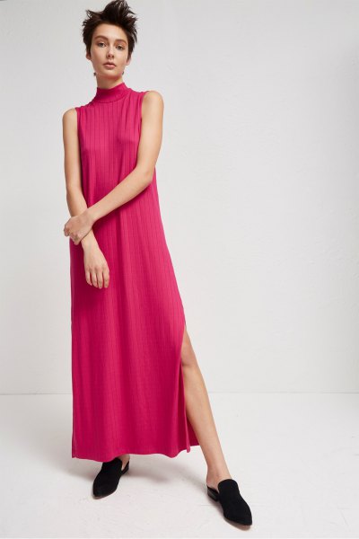 blush pink pink maxi dress with high slit