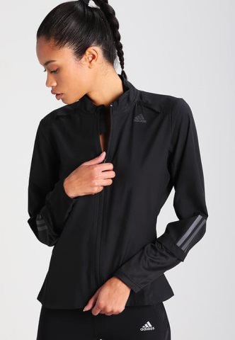 black sports coat with matching t-shirt and nylon running pants