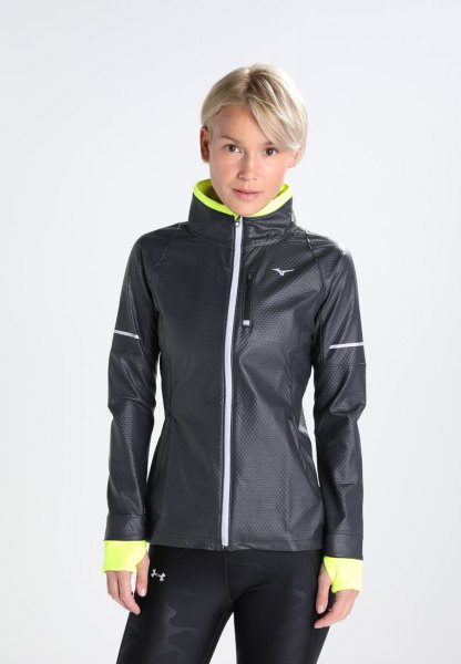black and lemon yellow sports jacket with running pants