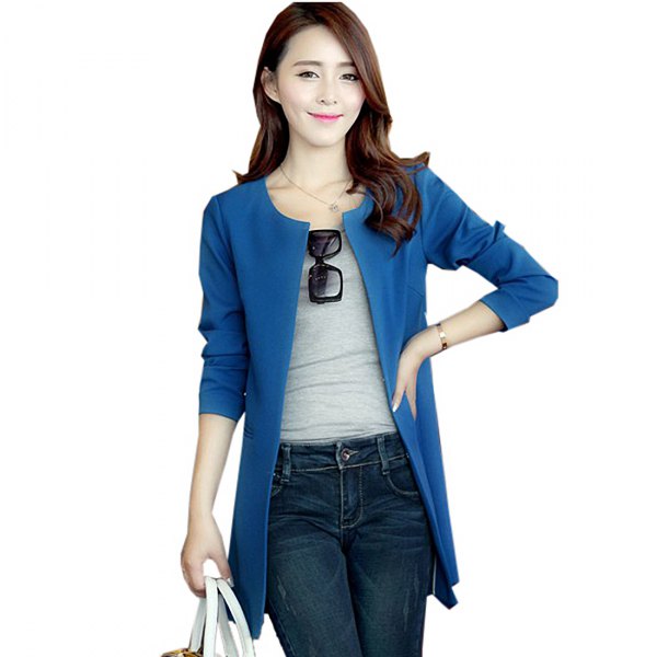 royal blue casual jacket with dark slim fit jeans