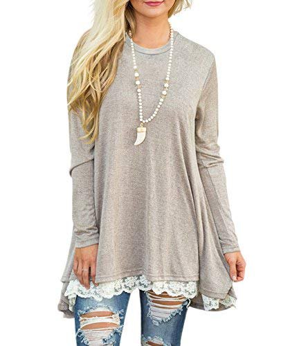 light gray lace with peeled long sleeve tunic with ripped skinny jeans