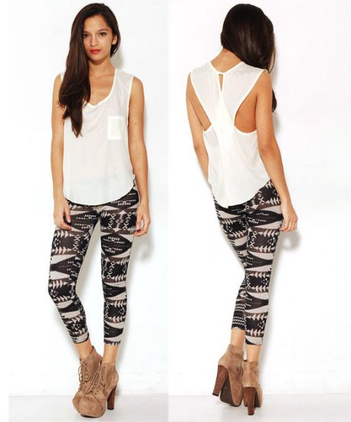 white cutout back with black print on leggings