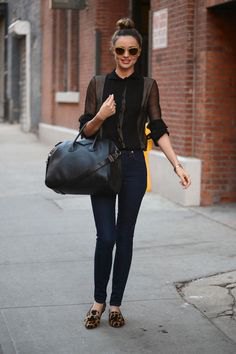 black blouse with dark gray fitted cardigan and leopard print