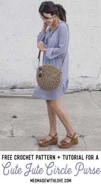 blue and white vertical striped mini shift dress with cute round straw bag of straw