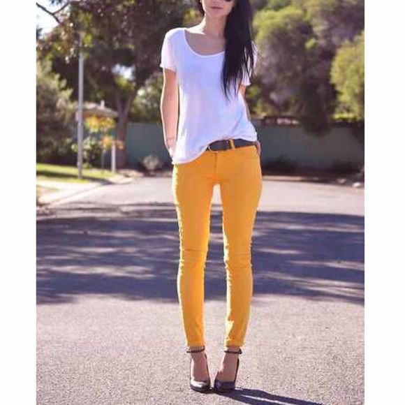 white shoe neck thin fit t-shirt with slim trousers