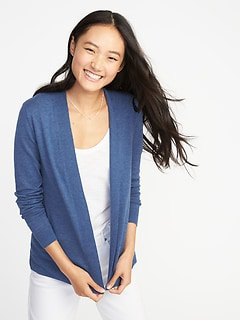 blue knitted cardigan with white tee and matching jeans
