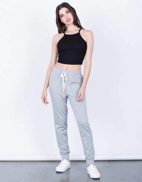 black grass cutter top with gray joggers