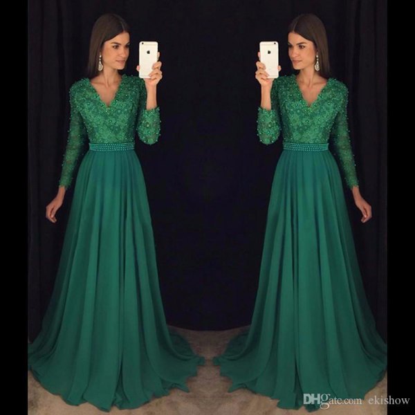 green two toned lace and chiffon floor length flowing dress