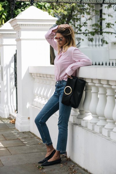 button up shirt with raised cropped slim jeans