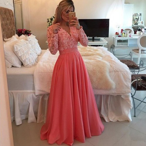 white and peach two toned fit and flare floor length dress