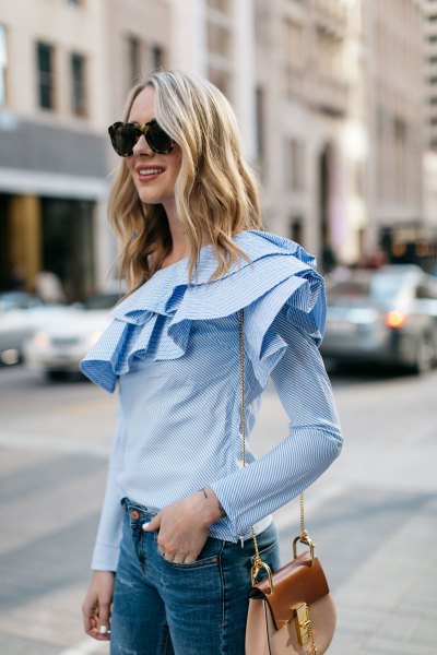 light blue long sleeve blouse