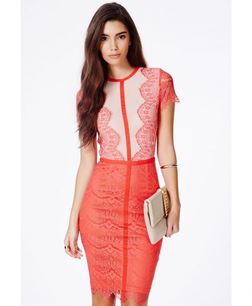 light yellow and pink two-color lace mini lace dress