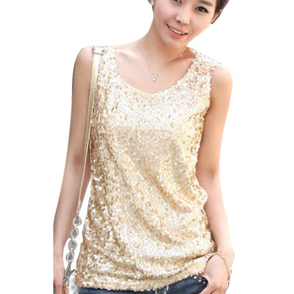 light gold sequin with top blue jeans