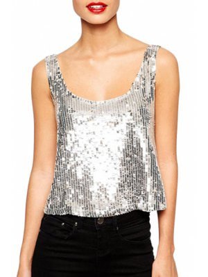 sequin with bucket neck with black skinny jeans