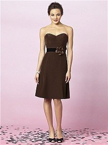 brown fit and flare strapless knee-length bridesmaid dress