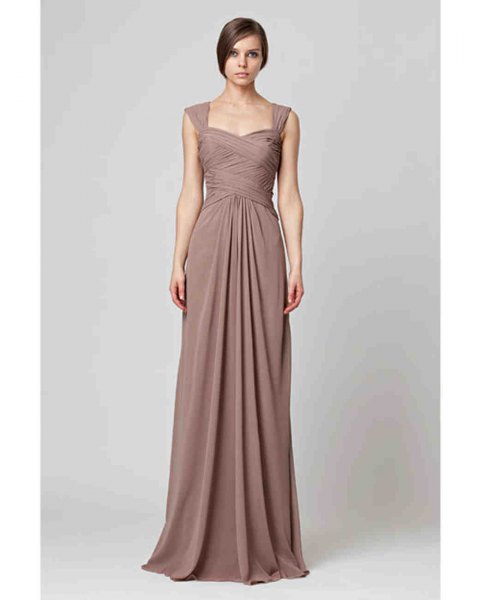 coffee brown maxi blown pleated bridal gown